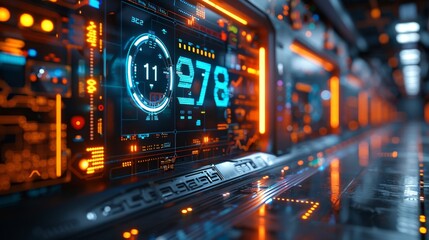 High-tech control room with digital display panels - generative ai