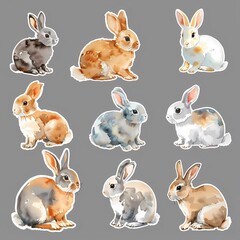 Fototapeta premium Watercolor bunny stickers perfect for scrapbooking, journaling, and enhancing your stationery collection