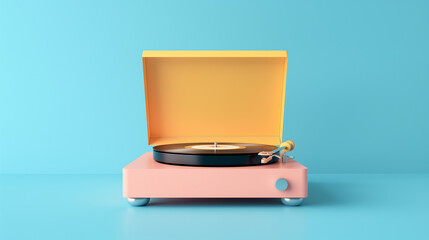 Abstract Vinyl Player on Blue Background with Pastel Color 3D Render Illustration 