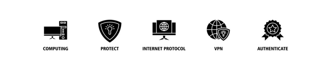 IPsec banner web icon vector illustration concept for internet and protection network security with icon of cloud computing, protect, internet protocol, vpn, and authenticate