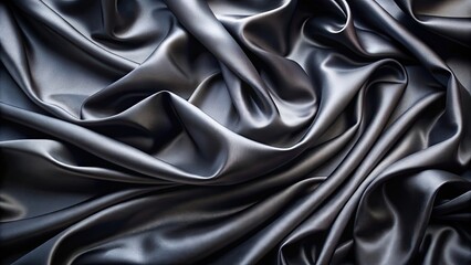 Fototapeta premium Black satin fabric with elegant wavy folds creating a luxurious background , satin, fabric, black, background, wavy, folds