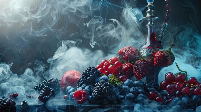 hookah berries fruits and smoke. Selective focus