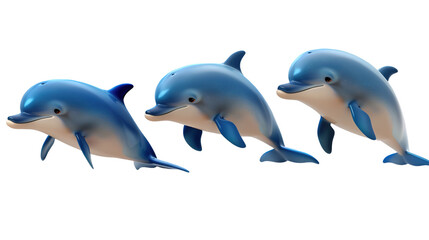 Fototapeta premium Cutout Set of Cartoon 3D-Like Dolphin Characters Swimming Happily as Toys