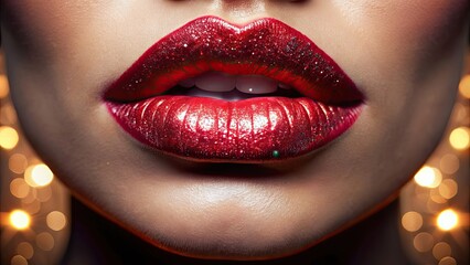 Obraz premium Close up of shiny lips with glowing lipstick, shiny, lips, glowing, lipstick, makeup, beauty, close up, lipstick, gloss