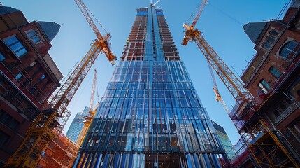 Fototapeta premium Skyscraper Under Construction with Cranes