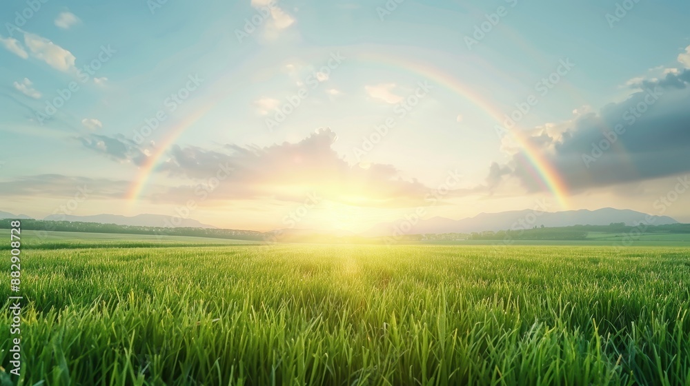 Canvas Prints a field of grass with a rainbow in the sky