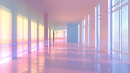 A large, empty room with a pinkish hue