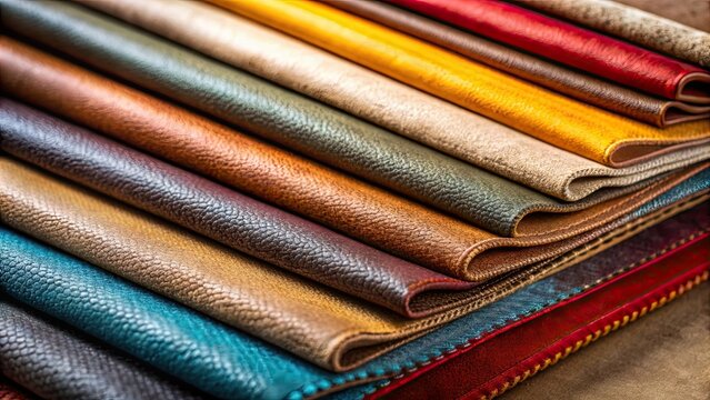 Colorful close-up samples of upholstery fabrics in leather and suede for furniture renovation , upholstery, fabrics