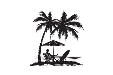 Beach Sulhouette vector illustration on white background. 