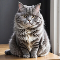 Obraz premium Fatty grey cat sitting on table