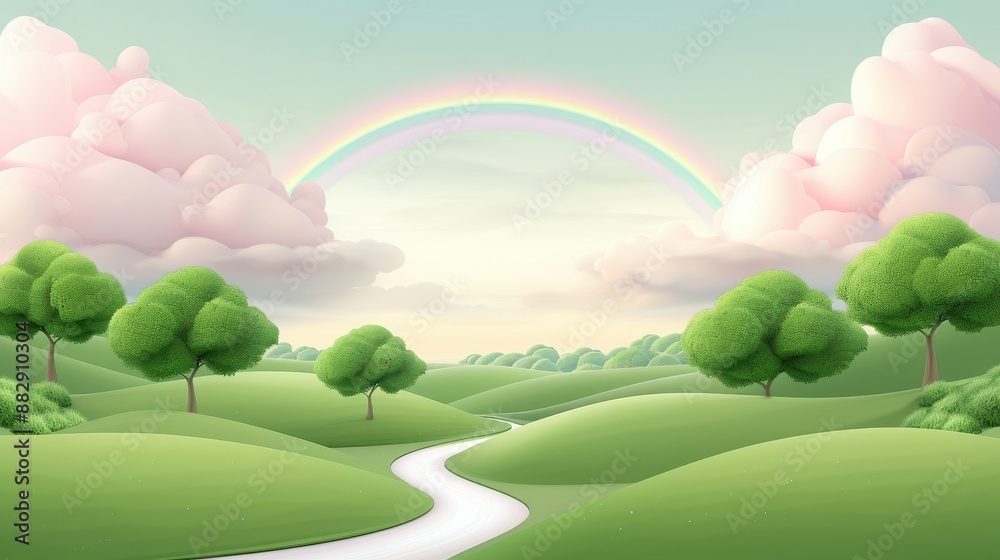 Canvas Prints a rainbow is in the sky above a green field with trees