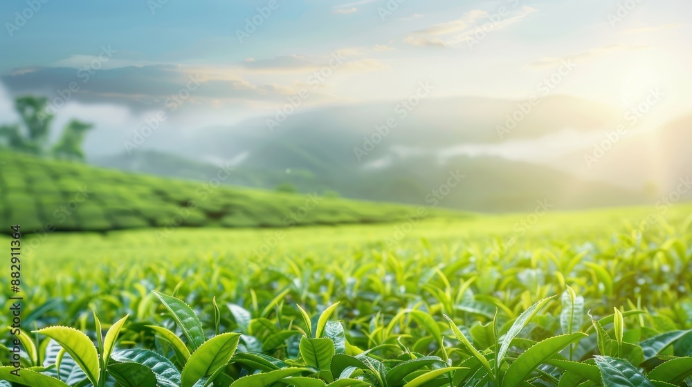 Canvas Prints a lush green field with a mountain in the background
