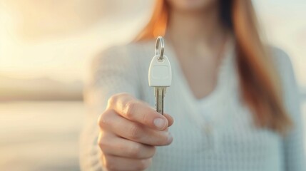 A woman is holding a key in her hand