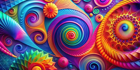 Fototapeta premium Colorful abstract background with spirals and geometric shapes, abstract, wallpaper, colorful, ripple, spirals, texture
