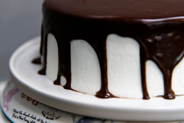 View of the chocolate cake on the plate