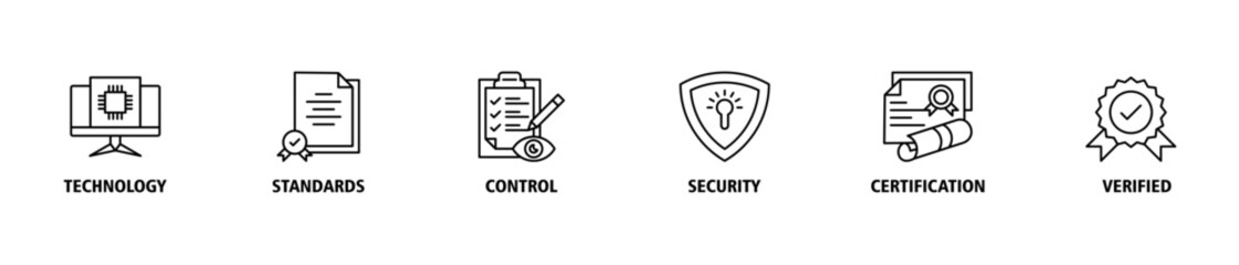 ISO27001 banner web icon set vector illustration concept for information security management system (ISMS) with an icon of technology, standards, control, security, certification, and verified
