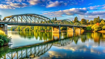 Obraz premium Bridge crossing the scenic Willamette River in Corvallis, Oregon, Corvallis, Oregon, bridge, Willamette River