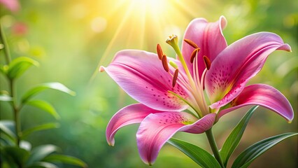 Fototapeta premium Close up of a beautiful pink lily flower, pink, lily, flower, close up, petals, nature, plant, vibrant, blooming, botanical