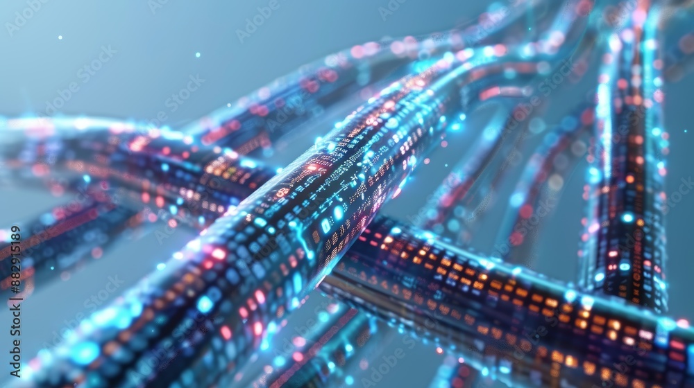 Poster vibrant data cables transmitting information in illuminated background for efficient data transfer