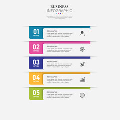 Infographics design vector and business icons with 5 options.