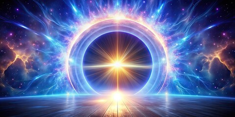 Obraz premium Celestial energy gate crackling with power, heavenly, celestial, energy, gate, crackling, power, glowing, mystical, otherworldly