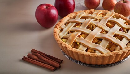 Delicious apple pie with cinnamon on wooden table