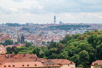 Cityscape view of Prague, capital of Czech republic, view from the Strahov monastery