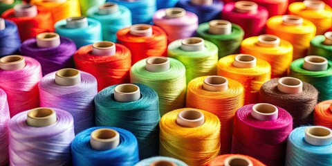Close up of colorful spools of thread , textile, sewing, craft, colorful, spools, thread, reel, material, fabric, needlework