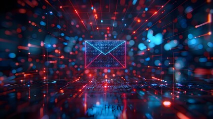 Futuristic Digital Email Icon with Holographic Display in Virtual Reality Setting