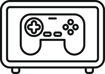 Simple line icon of a game console with a gamepad, representing the concept of gaming and entertainment