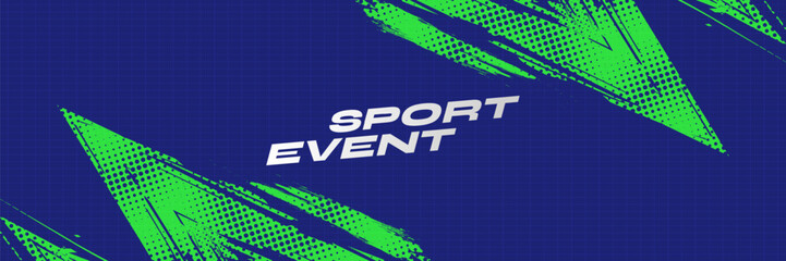 Abstract Sport Background with Green and Blue Brush Texture and Halftone Effect. Dirty Grunge Background