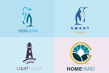Penguin with Light House vector logo design. Penguin vector logo design. Penguin icon vector design.