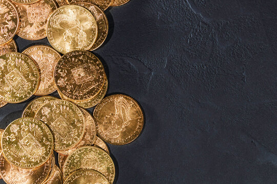 Austrian Gold Ducats Franz Joseph on Black Background