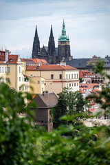 Obraz premium Cityscape view of Prague castle and Mala strana historic district, view from the Strahov monastery, in Prague capital of Czech republic