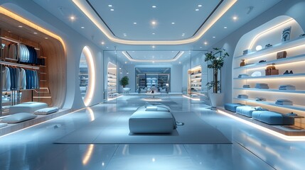 Modern futuristic clothing store interior - generative ai