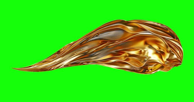 Gold abstract stream looping effect on green screen background. Motion content for your design.
