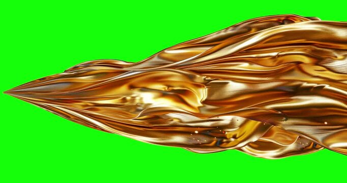 Gold stream looping effect on green screen background. Motion content for your design.