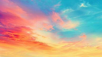 Obraz premium Vibrant fantasy panoramic sunset sky - Gradient rich colors - beautiful summer sunset or sunrise sky. A very beautiful uplifting and peaceful sky