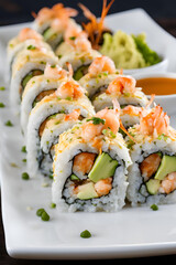 sushi with salmon and wasabi