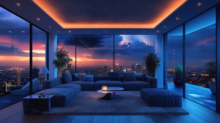 Fototapeta premium Luxury Penthouse with Stunning City Skyline View