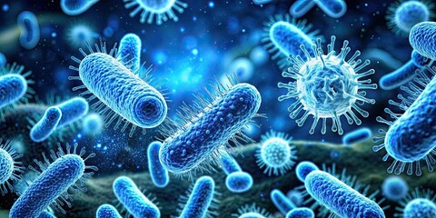 Blue bacteria under a microscope revealing the mysterious beauty of the microbial world , bacteria, blue