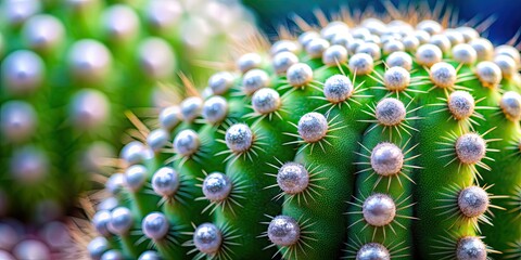 Obraz premium Close-up of a cactus with vibrant, miniature pearls, cactus, close-up, succulent, desert plant, thorns, spikes, nature