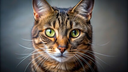 Fototapeta premium Cat with striking eyes staring intensely, feline, animal, pet, whiskers, curious, domestic, cute, portrait