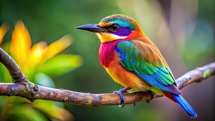 Close-up photo of a colorful bird perched on a tree branch, wildlife, feathers, nature, outdoors, avian, flying, plumage, beak