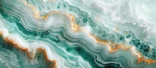 Fototapeta premium Abstract Agate Stone with Green and Gold Swirls
