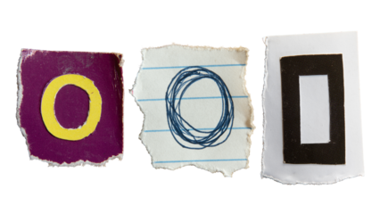 O or 0 alphabet torn from a magazine paper. Ransom note style letters.