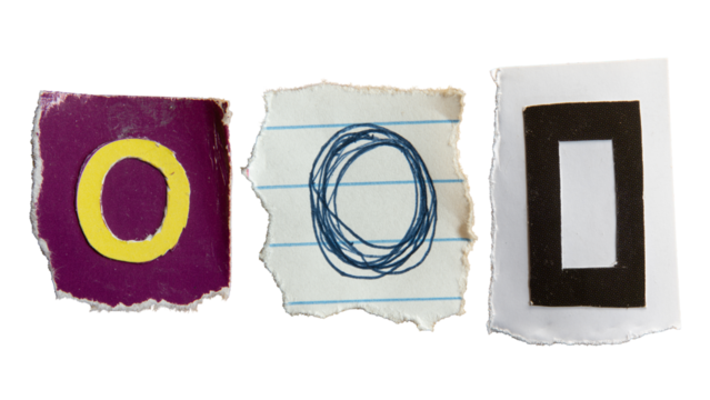 O or 0 alphabet torn from a magazine paper. Ransom note style letters.