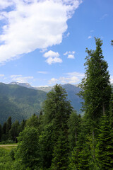 Mountains in summer. Clouds over the mountains.