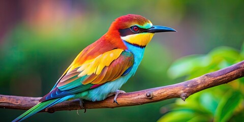 Obraz premium Close-up photo of a colorful bird with vibrant feathers perched on a tree branch, bird, wildlife, nature, feathers, wings