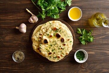 Homemade indian naan bread with garlic butter